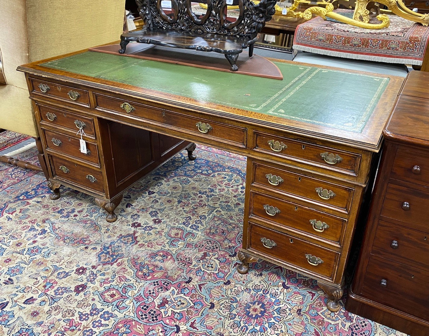 An early 20th century mahogany twin pedestal desk, height 78cm, width 169cm, depth 85cm